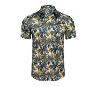 Xact Mens 100% Cotton Hawaiian Palm Tree Shirt, Short Sleeved, Slim Fit (Blue/Gold) S