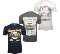 Xact Men's 3-Pack Printed Crew Neck T-Shirt, 100% Cotton, Short Sleeve (3-Pack - Motors - Mrshml/Gunmetal/Navy) S