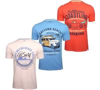 Xact Men's 3-Pack Printed Crew Neck T-Shirt, 100% Cotton, Short Sleeve (3-Pack - Surf - Hot Coral/Azure Blue/Pink) XL