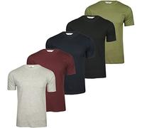Xact Mens 5-Pack Plain Crew Neck Cotton T-Shirts (5-Pack - Black/Grey/Wine/Green/Navy) L