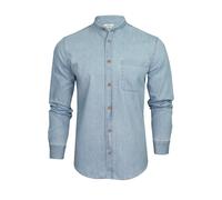 Xact Mens 6.6 oz Denim Band Grandad Collar Shirt, Long Sleeved, Regular Fit (Light Blue Denim) M