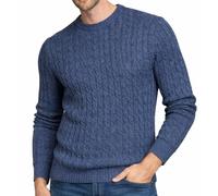 Xact Men’s Cable Knit Jumper - Cotton Rich, Textured Crew Neck Knit, Soft Midweight Layer for Autumn and Winter (Light Denim) S