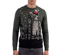 Xact Men's Christmas Jumper, London or New York Skyline, Crew Neck