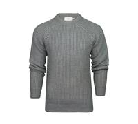Xact Men's Chunky Fisherman Knit Jumper, Crew Neck, Raglan Sleeve (Mid Grey Marl) S