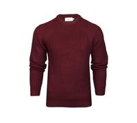 Xact Men's Chunky Fisherman Knit Jumper, Crew Neck, Raglan Sleeve (Burgundy) S