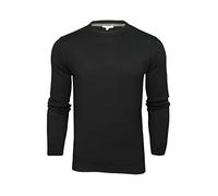 Xact Men's Classic Fine Knit 100% Cotton Crew Neck Jumper, Smart Casual Sweater for Everyday Wear (Black) S