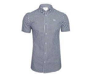Xact Mens Cotton Gingham Check Shirt, Button-Down Collar, Short Sleeved (Baritone Blue) L
