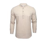 Xact Mens Cotton Linen Grandad Band Collar Tunic Shirt, Long Sleeved, Regular Fit (Stone) XL