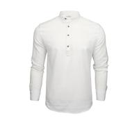 Xact Mens Cotton Linen Grandad Band Collar Tunic Shirt, Long Sleeved, Regular Fit (White) XXXL