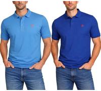 Xact Men's Cotton Stretch Pique Polo T-Shirt, Short Sleeve 3 Button Collar, Embroidered Logo, Smart Casual Golf Wear - 2Pk-B (SeaSrfBlu-Blth) L