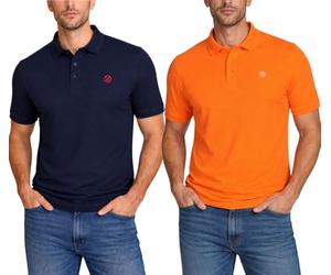 Xact Men's Cotton Stretch Pique Polo T-Shirt, Short Sleeve 3 Button Collar, Embroidered Logo, Smart Casual Golf Wear - 2Pk-C (SkyCptNvy-GldnPppyOrng) XL