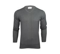 Xact Men's Classic Fine Knit 100% Cotton V-Neck Jumper, Smart Casual Sweater for Everyday Wear (Dark Grey Marl) M