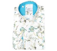 Xact Men's Crane Bird Print Long Sleeved Shirt, Regular Fit (Crane - White/Aqua) XXL