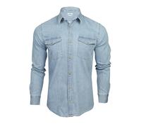 Xact Mens Denim Shirt 6.6oz Long Sleeve Slim Fit Cotton Western Casual