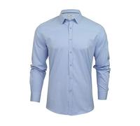 Xact Men's Dress Shirt, Stretch Poplin, Long Sleeve Slim Fit Button-Up, Plain Smart Casual Business Formal Shirt, Point Collar (Sky Blue) M