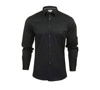 Xact Mens Long Sleeved Poplin Stretch Shirt - Slim Fit (Black) XXL