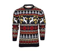 Xact Men's Fair Isle Christmas Jumper Reindeers Drinking Beer Pint Knit Sweater Funny Novelty Xmas Knitwear Winter Pullover Crew Neck (Cheers Reindeer - Ink) XL