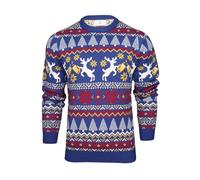 Xact Men's Fair Isle Christmas Jumper Reindeers Drinking Beer Pint Knit Sweater Funny Novelty Xmas Knitwear Winter Pullover Crew Neck (Cheers Reindeer - Sapphire) M