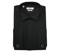 Xact Men's Formal Tuxedo/Dress Shirt with Double Cuff and Cuff Links (Black - Wing Collar - Pleated Fly Front) 19"