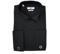 Xact Men's Formal Tuxedo/Dress Shirt with Double Cuff and Cuff Links (Black - Wing Collar - Black Buttons) 16"
