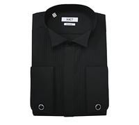 Xact Men's Formal Tuxedo/Dress Shirt with Double Cuff and Cuff Links (Black - Wing Collar - Pleated Fly Front) 17"