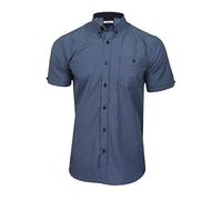 Xact Men's Gingham Check Shirt with Button-Down Collar - Short Sleeved (Denim Blue/Navy) L