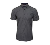 Xact Men's Gingham Check Shirt with Button-Down Collar - Short Sleeved (Grey/Navy) L