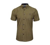 Xact Men's Gingham Check Shirt with Button-Down Collar - Short Sleeved (Mustard/Navy) L