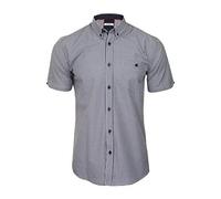 Xact Men's Gingham Check Shirt with Button-Down Collar - Short Sleeved (Navy/White) M