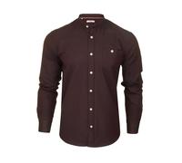 Xact Mens Grandad Collar Nehru Oxford Shirt 'Gustus' Long Sleeved - Slim Fit (Dark Burgundy) XXXL