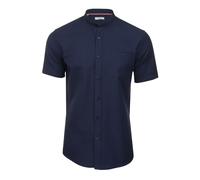 Xact Men's Grandad Collar Oxford Shirt Slim Fit Short Sleeved (Dark Navy) S