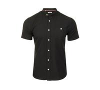 Xact Men's Grandad Collar Oxford Shirt Slim Fit Short Sleeved (Black) L