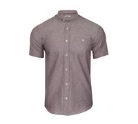 Xact Men's Grandad Collar Oxford Shirt Slim Fit Short Sleeved (Light Burgundy) XL