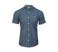 Xact Men's Grandad Collar Oxford Shirt Slim Fit Short Sleeved (Denim Blue) M