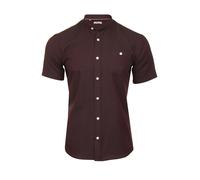 Xact Men's Grandad Collar Oxford Shirt Slim Fit Short Sleeved (Dark Burgundy) XL