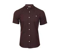 Xact Men's Grandad Collar Oxford Shirt Slim Fit Short Sleeved (Dark Burgundy) M