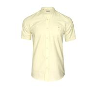 Xact Men's Grandad Collar Oxford Shirt Slim Fit Short Sleeved (Yellow) XL