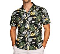 Xact Men's Hawaiian Shirt 100% Cotton Short Sleeve Cuban Camp Collar Floral Tropical Print Summer Holiday Beach Regular Fit (Bold Paradise - Black) L