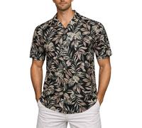 Xact Men's Hawaiian Shirt 100% Cotton Short Sleeve Cuban Camp Collar Floral Tropical Print Summer Holiday Beach Regular Fit (Muted Botanica - Navy) XXL