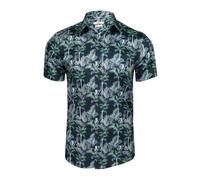 Xact Mens 100% Cotton Hawaiian Palm Tree Shirt, Short Sleeved, Slim Fit (Blue) S