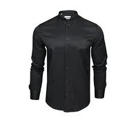 Xact Men's Herringbone Grandad/Band Collar Shirt, Long Sleeved, Regular Fit (Black) S