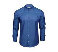 Xact Men's Herringbone Grandad/Band Collar Shirt, Long Sleeved, Regular Fit (Denim) XXL