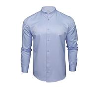 Xact Men's Herringbone Grandad/Band Collar Shirt, Long Sleeved, Regular Fit (Sky Blue) XL