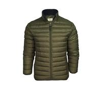 Xact Men's Insulated Funnel Neck Quilted Puffer Jacket, Soft Fleece-Lined Collar, Front Zipped Hand Pockets (Khaki) L