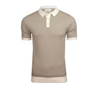 Xact Men's Jacquard Knitted Polo Shirt, 100% Cotton, Short Sleeved, Regular Fit - Sea Salt - XXL