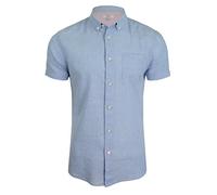Xact Men's Linen Cotton Shirt - Slim Fit, Short Sleeve, Button-Down Collar, Chest Pocket, Breathable Summer Casual