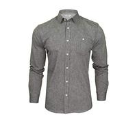 Xact Men's Long Sleeved Linen Shirt, Regular Fit, Standard Collar, Chest Pocket (Black Wash) S