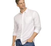 Xact Men's Long Sleeve Linen Cotton Shirt - Regular Fit, Point Collar, Smart Casual Lightweight Shirt with Chest Pocket - Summer, Holiday, BBQ, Beach, Breathable (White) XXXL