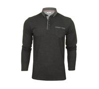 Xact Men's Long-Sleeved Polo T-Shirt, 100% Cotton Pique, Slim Fit, Contrast Button-Down Collar (Charcoal) XL