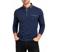Xact Men's Long-Sleeved Polo T-Shirt, 100% Cotton Pique, Slim Fit, Contrast Button-Down Collar (Vintage Blue) M